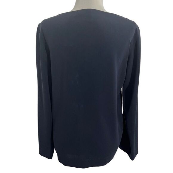 Ellen Tracy NWT Navy Solid Long Sleeve Women’s Boat Neck Blouse Top Size 10 - Picture 6 of 12